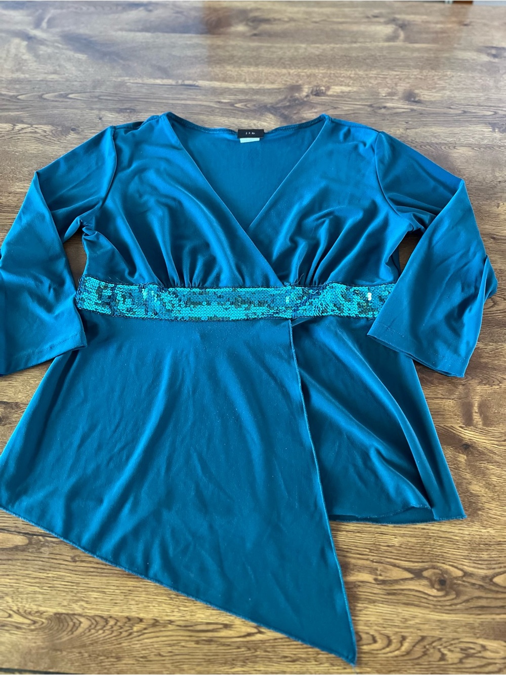 Womens j.t.b. Blue Sequin Asymmetrical Top Size Small